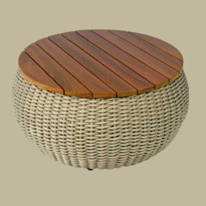 Mesa de Centro Casual com Corda Náutica e Tampo em Madeira Cumarú